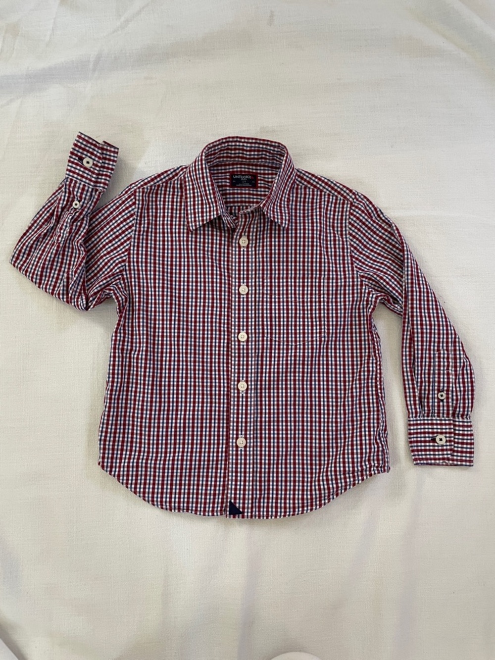 UNTUCKit Boys' Red & Blue Checked cotton Button-Down Shirt size 4-5